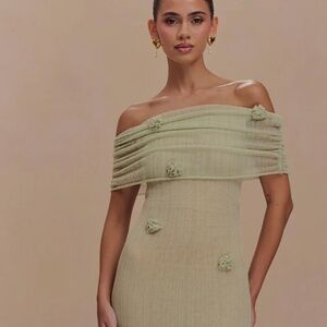 Meshki Olive Green Off-Shoulder Maxi Dress